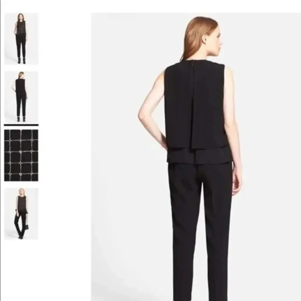 TORY BURCH Betsy Jumpsuit Beaded Black White Metallic Size Small Elegant Chic